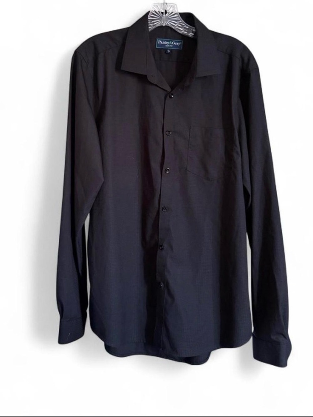 Paisley & Gray Men's Black Long-Sleeve Button-Up Bamboo Shirt Slim Fit w Pocket